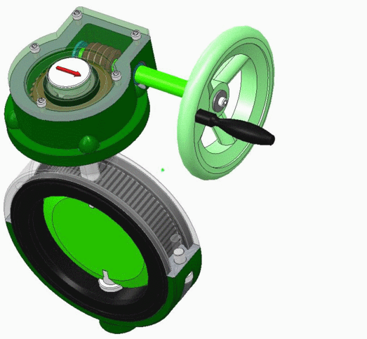 محاكاة لتشغيل صمام الفراشة Butterfly Valve باستخدام طارة يدوية Hand Wheel